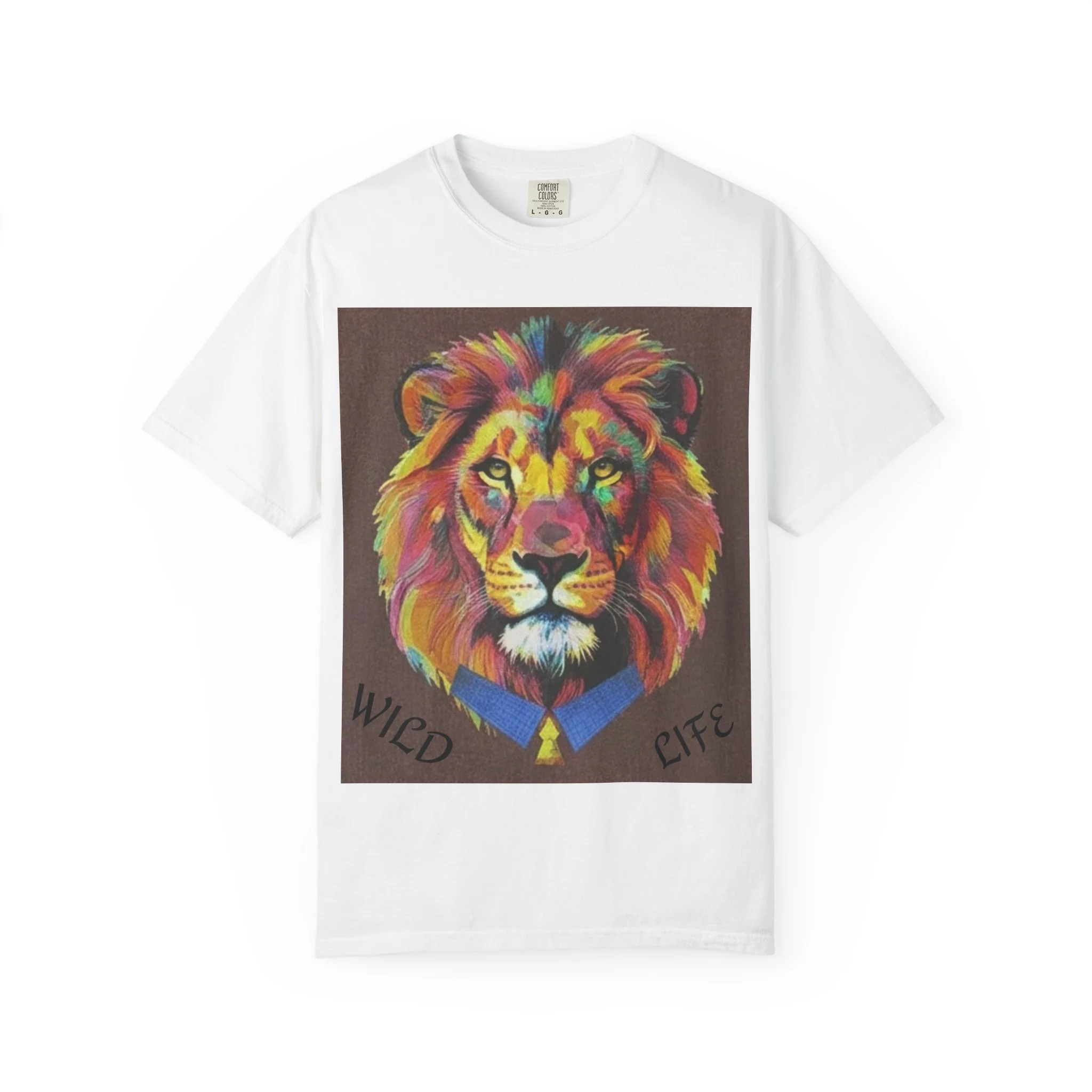 Wild Life Lion Portrait T-Shirt — Colorful Retro Primate Graphic Tee - Image 2