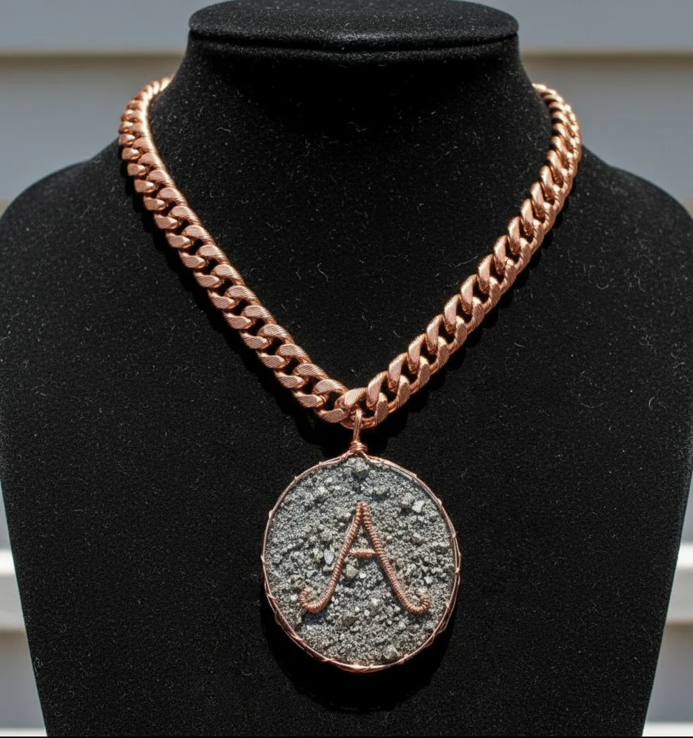 Wire Wrapped Agate/Pyrite Letter Pendant And Chain Set - Image 3