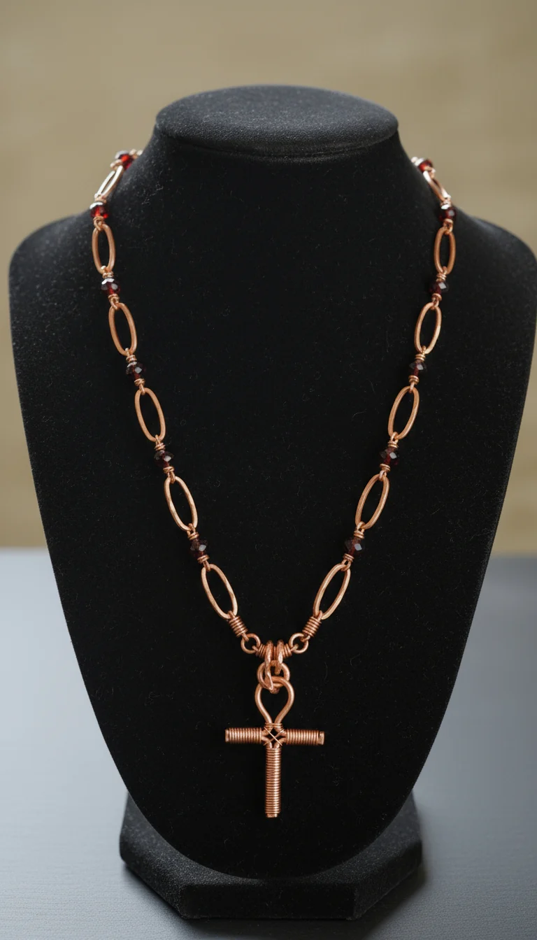 Wire Wrapped Beaded Ankh Necklace