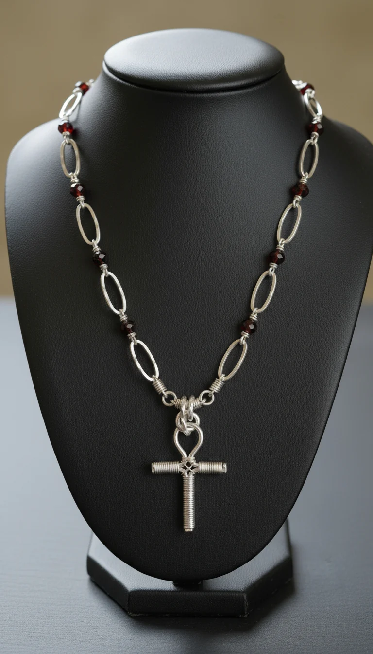 Wire Wrapped Beaded Ankh Necklace - Image 2