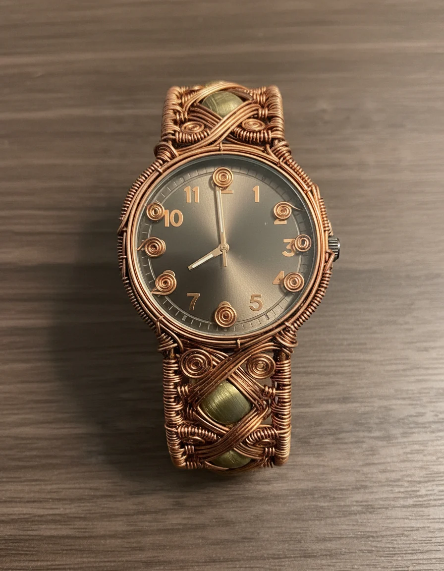 Wire Wrapped Copper Cats Eye Watch - Image 2