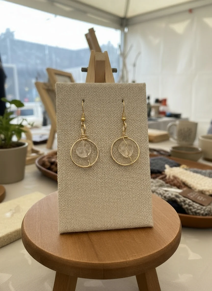 Wire wrapped gold non tarnishing small Crystal Earrings - Image 2
