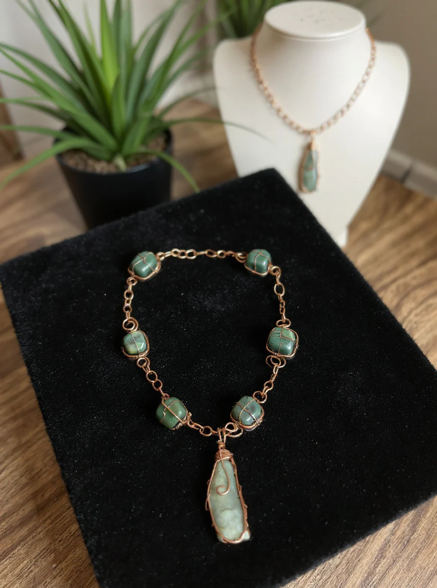 Yvng Gahd Jade and Green Aventurine Beaded Necklace - Image 2