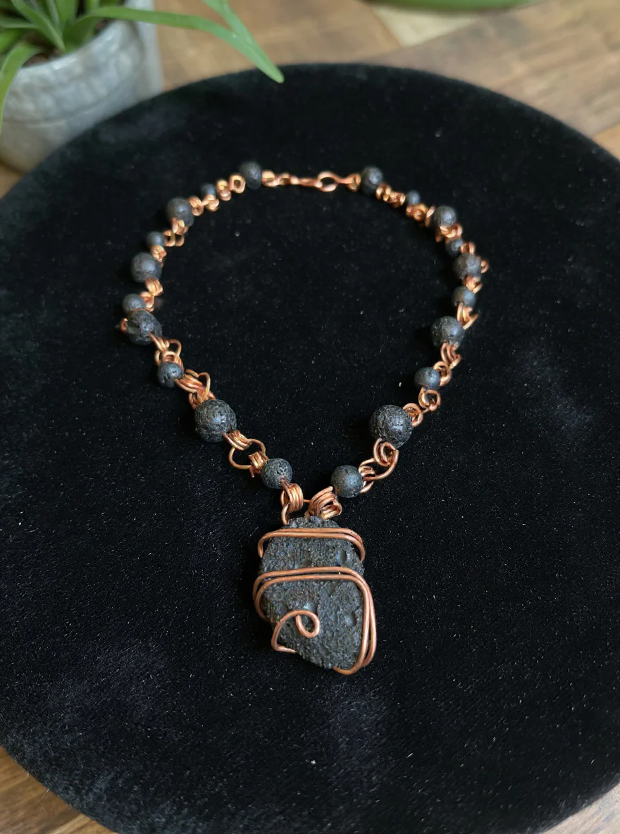 Yvng Gahd Lava Stone Wire Wrapped Beaded Necklace - Image 2