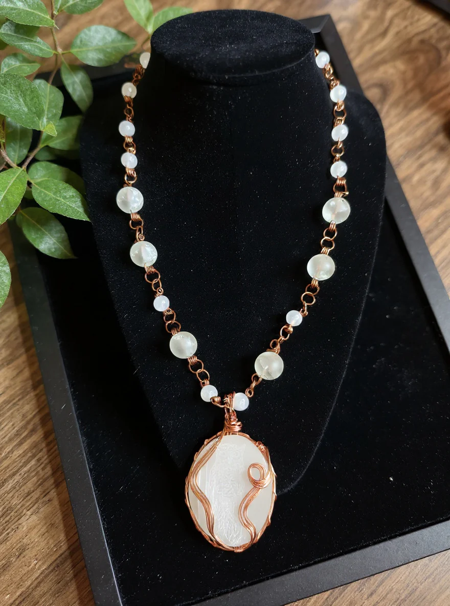 Yvng Gahd Wire Wrapped Selenite Owl Necklace - Image 2